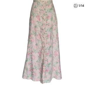 Vintage Ralph Lauren Linen Floral Prairie Maxi Skirt